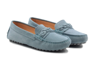 mocassins daim bleu pastel